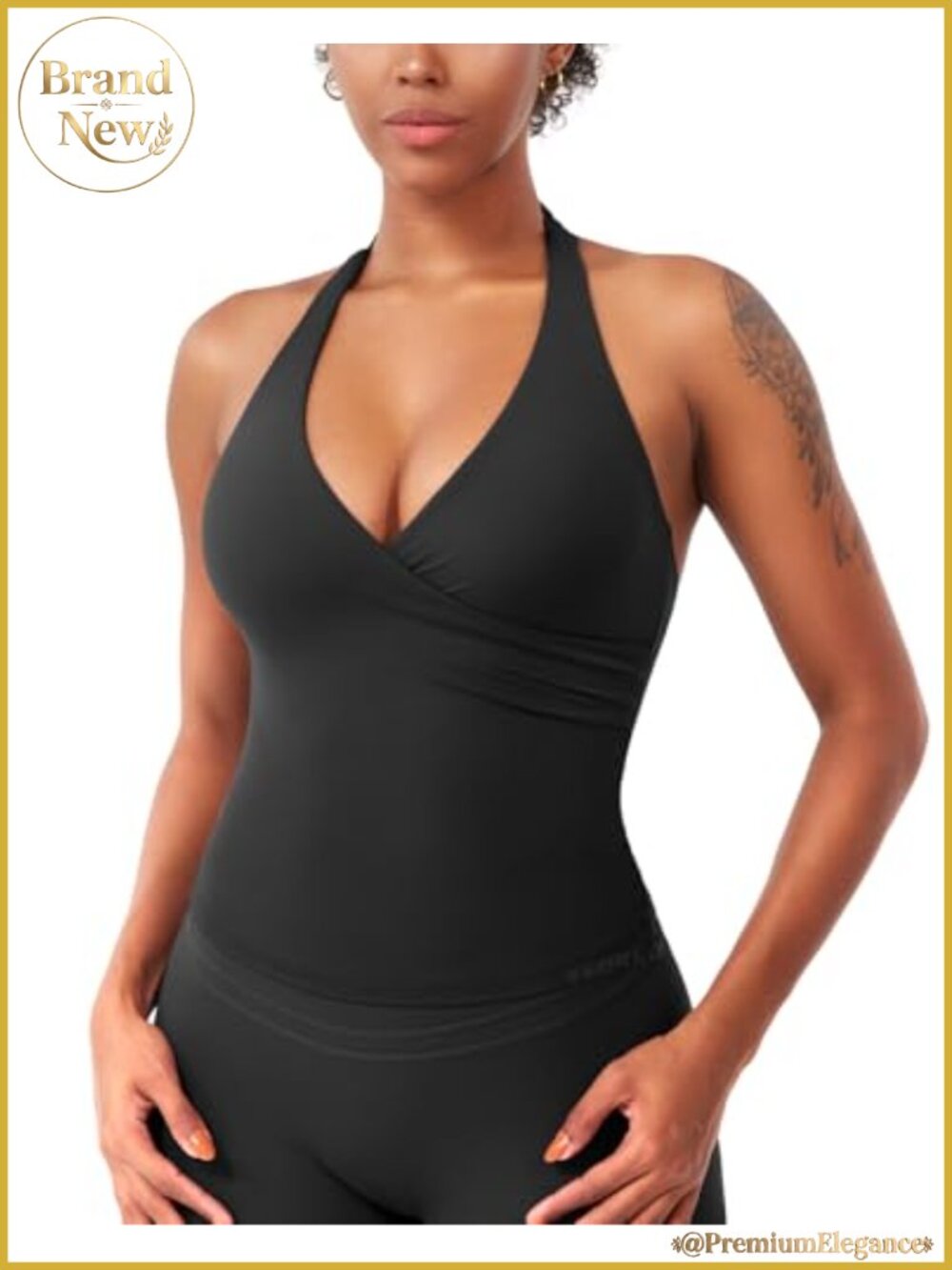 Nylon Spandex Halter Tank Top with Built-in Bra Backless Yoga